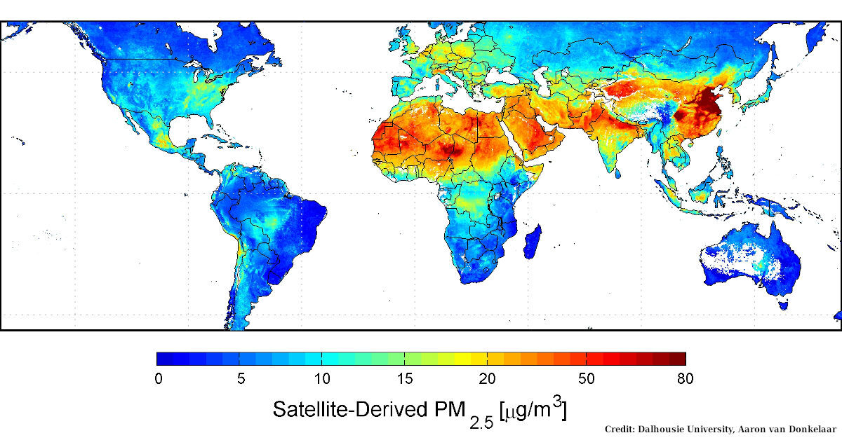 全球污染顆粒濃度地圖